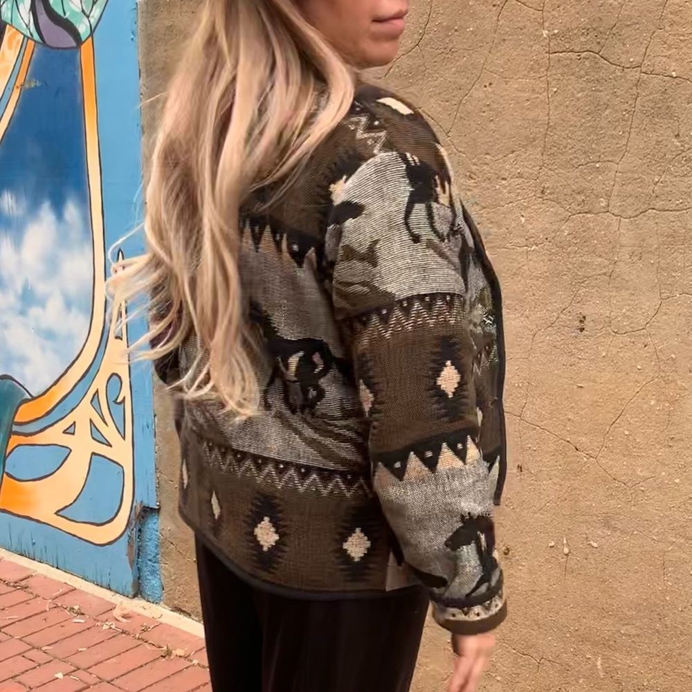 90s Boiled Wool Equestrian & Southwest Themed Jacket